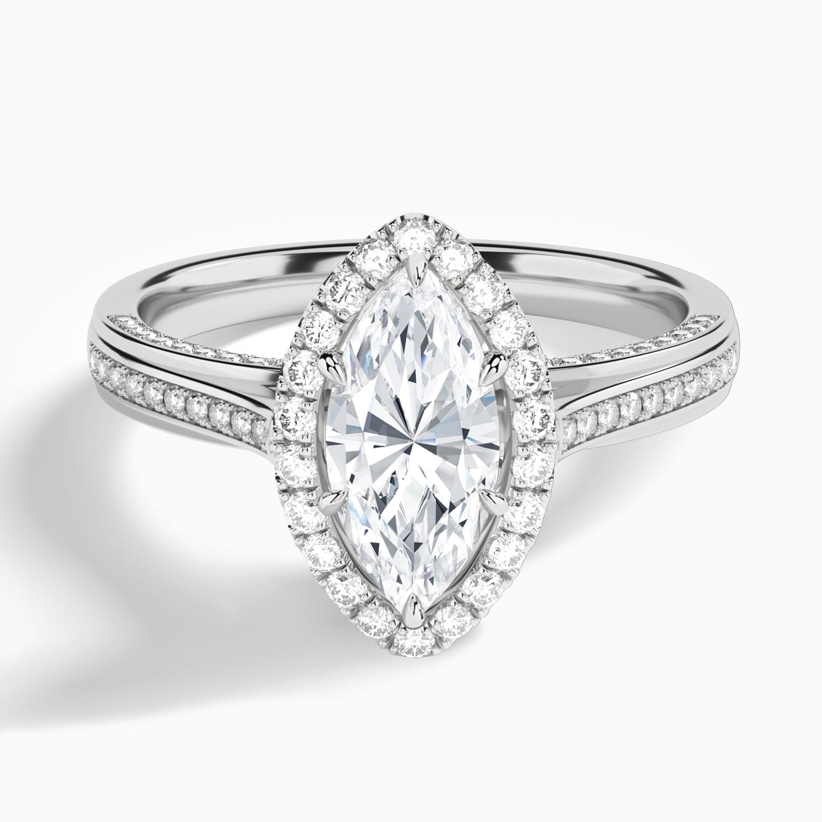 Marquise Luxe Pavé Halo Lab Diamond Engagement Ring In 14K White Gold - Lucenjuri