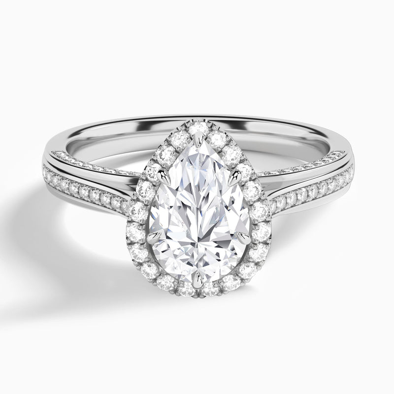 Pear Luxe Pavé Halo Lab Diamond Engagement Ring In 14K White Gold - Lucenjuri