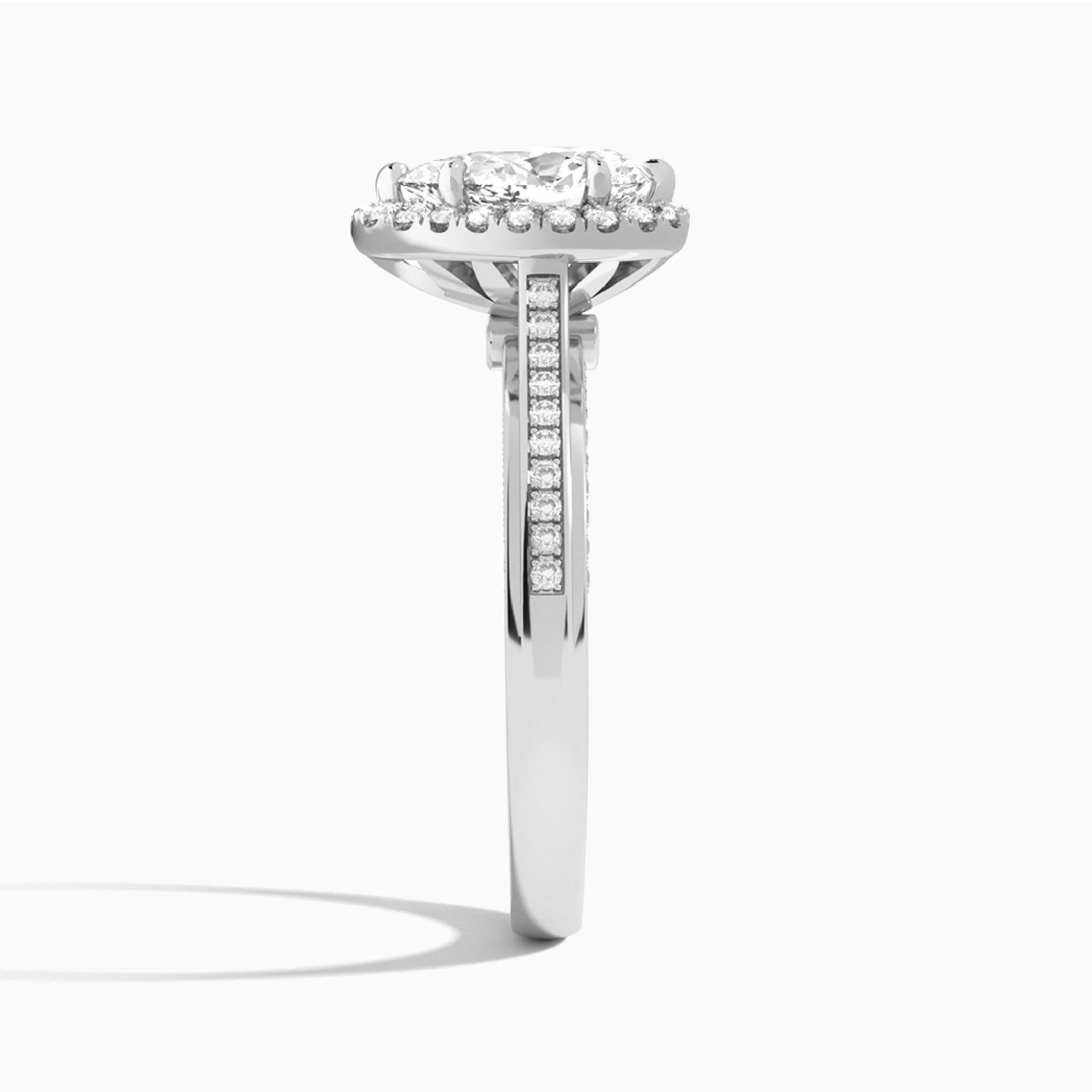 Pear Luxe Pavé Halo Lab Diamond Engagement Ring In 14K White Gold, Side View