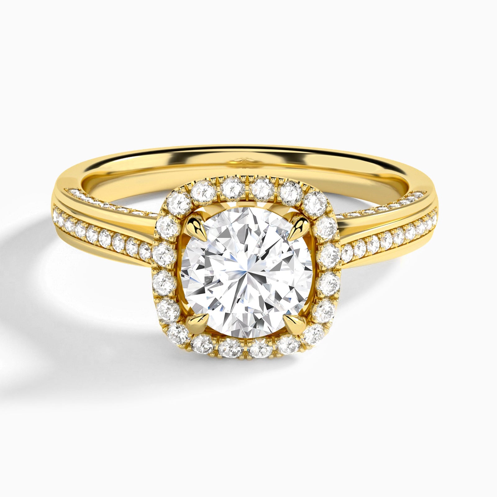 Round Luxe Pavé Halo Lab Diamond Engagement Ring In 14K Yellow Gold - Lucenjuri