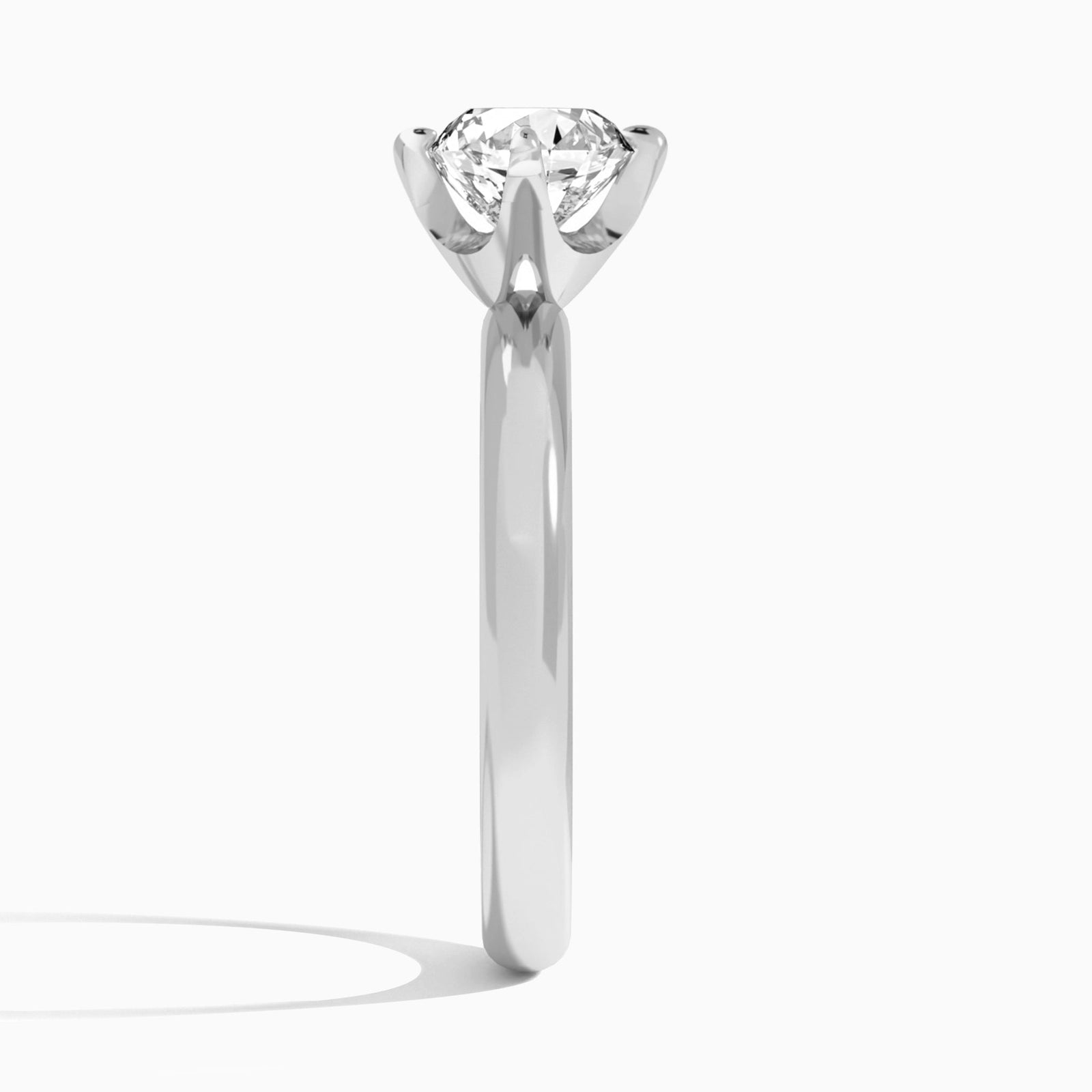 Round Solitaire Lab Grown Diamond Engagement Ring In 18K White Gold, Side View