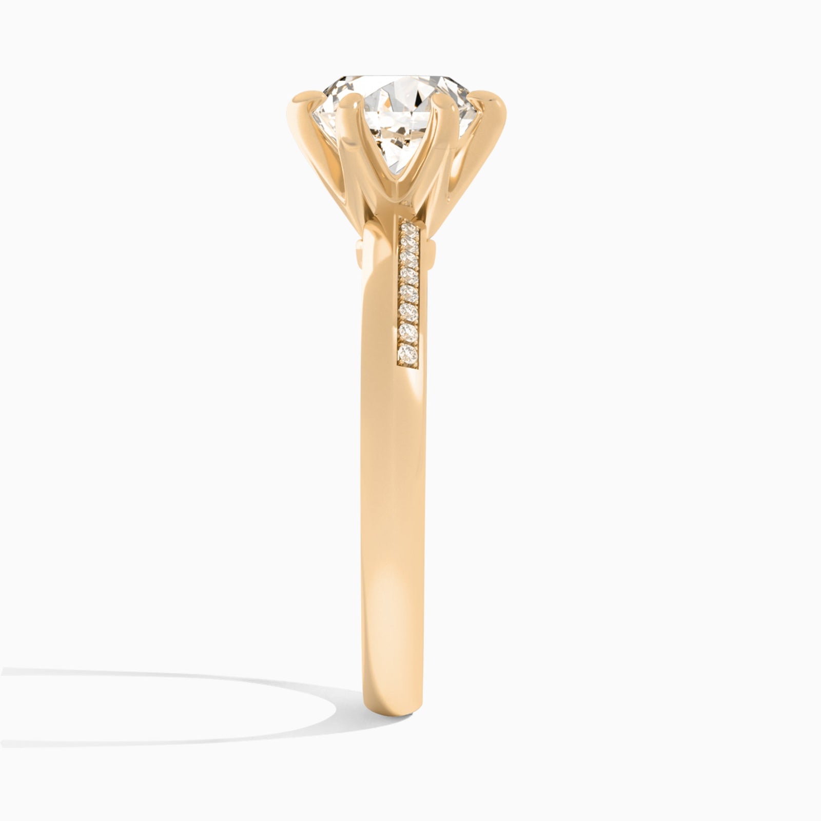 Round Adorned Six-Prong Lab Diamond Engagement Ring In 14K Rose Gold, Side View