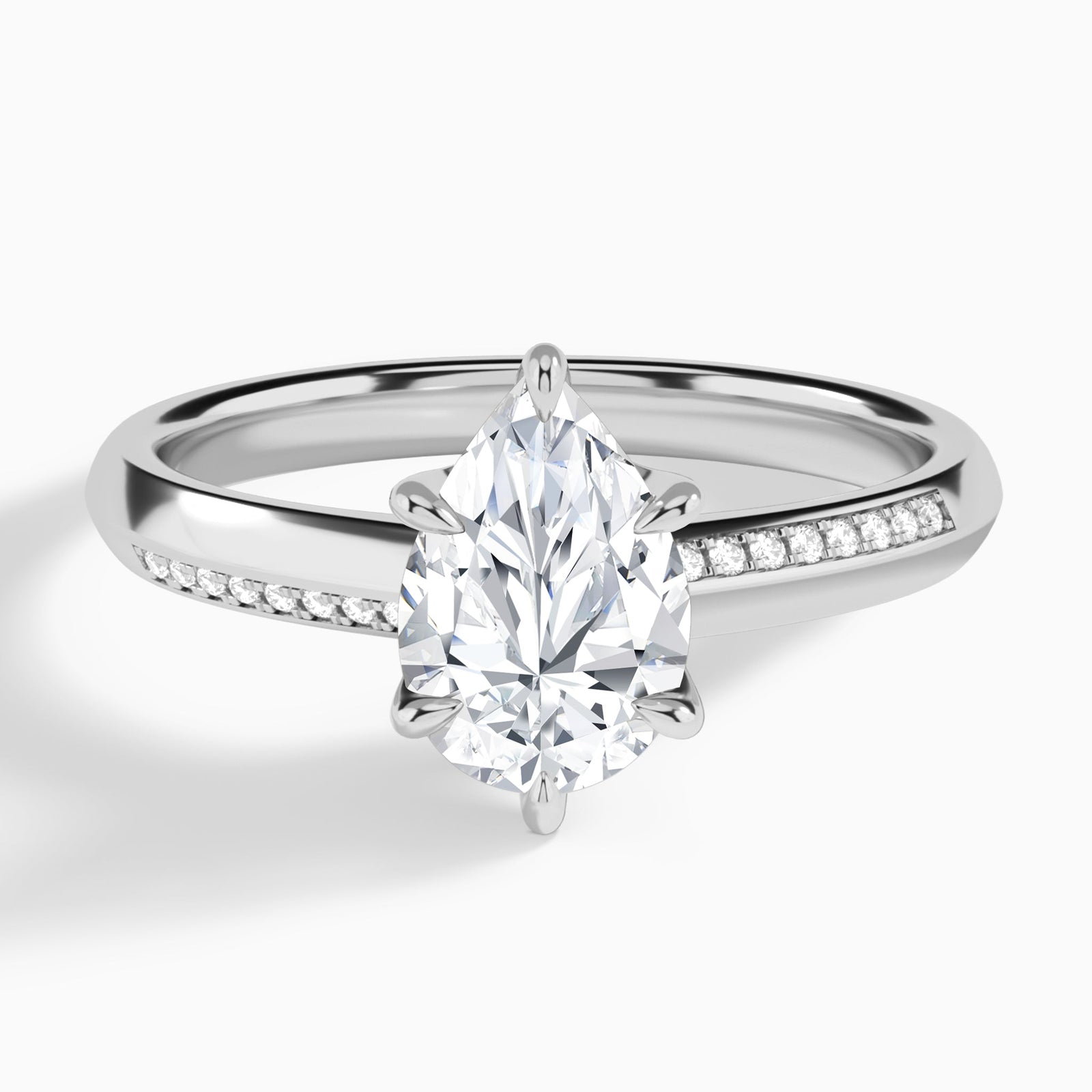 Pear Adorned Six-Prong Lab Diamond Engagement Ring In 18K White Gold - Lucenjuri