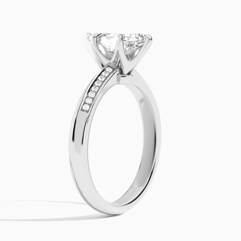 Pear Adorned Six-Prong Lab Diamond Engagement Ring In 14K White Gold, Angle View