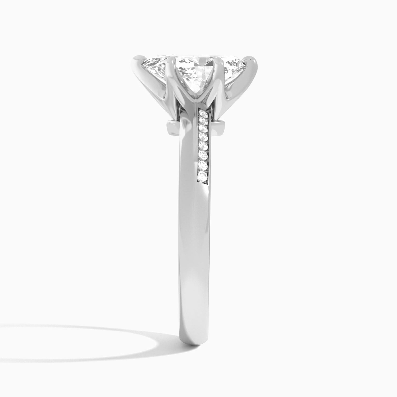 Pear Adorned Six-Prong Lab Diamond Engagement Ring In 18K White Gold, Side View