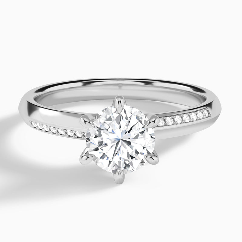 Round Adorned Six-Prong Lab Diamond Engagement Ring In 14K White Gold - Lucenjuri