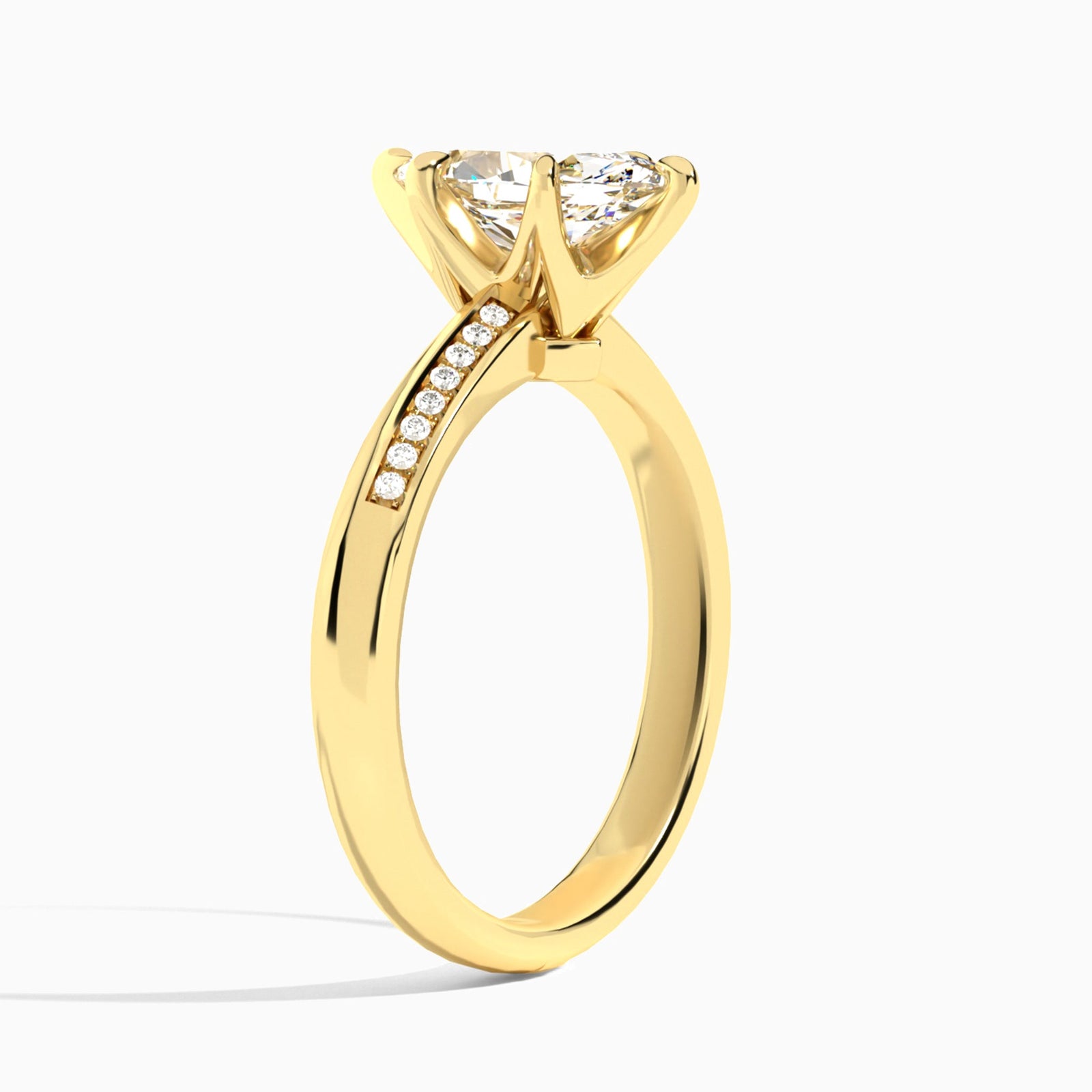 Marquise Adorned Six-Prong Lab Diamond Engagement Ring In 14K Yellow Gold, Angle View