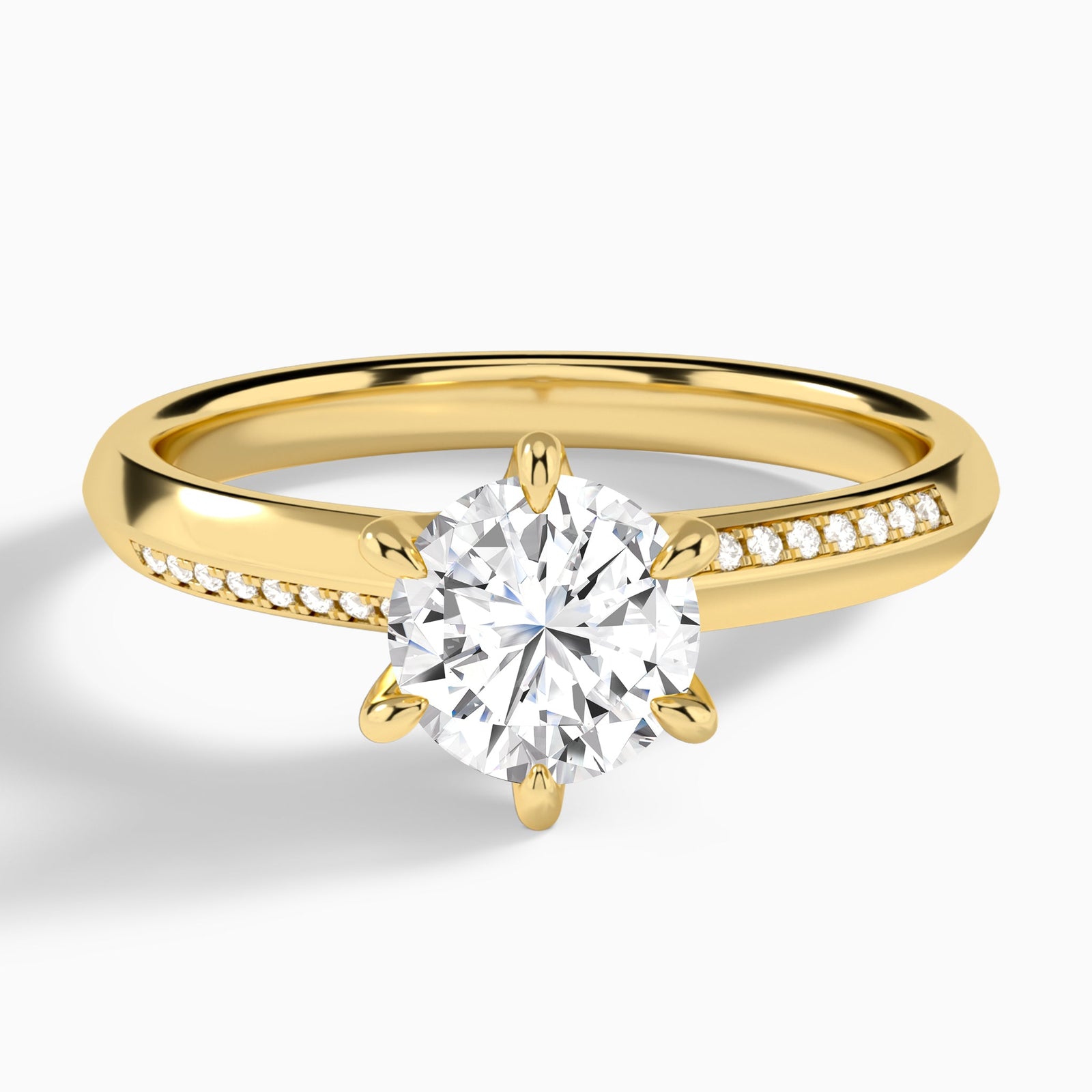 Round Adorned Six-Prong Lab Diamond Engagement Ring In 14K Yellow Gold - Lucenjuri