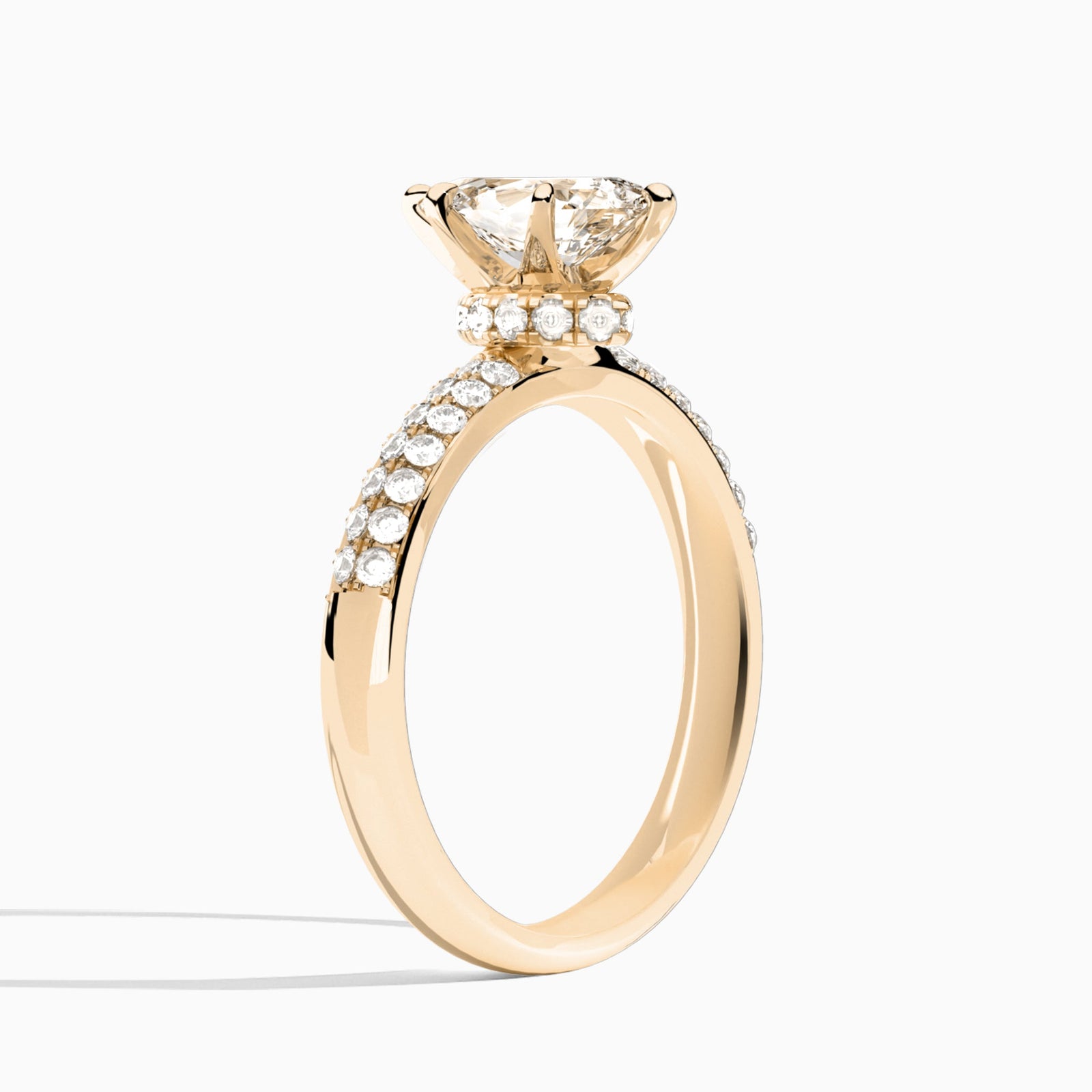 Pear Luxe Hidden Halo Six-Prong Lab Diamond Engagement Ring In 14K Rose Gold, Angle View