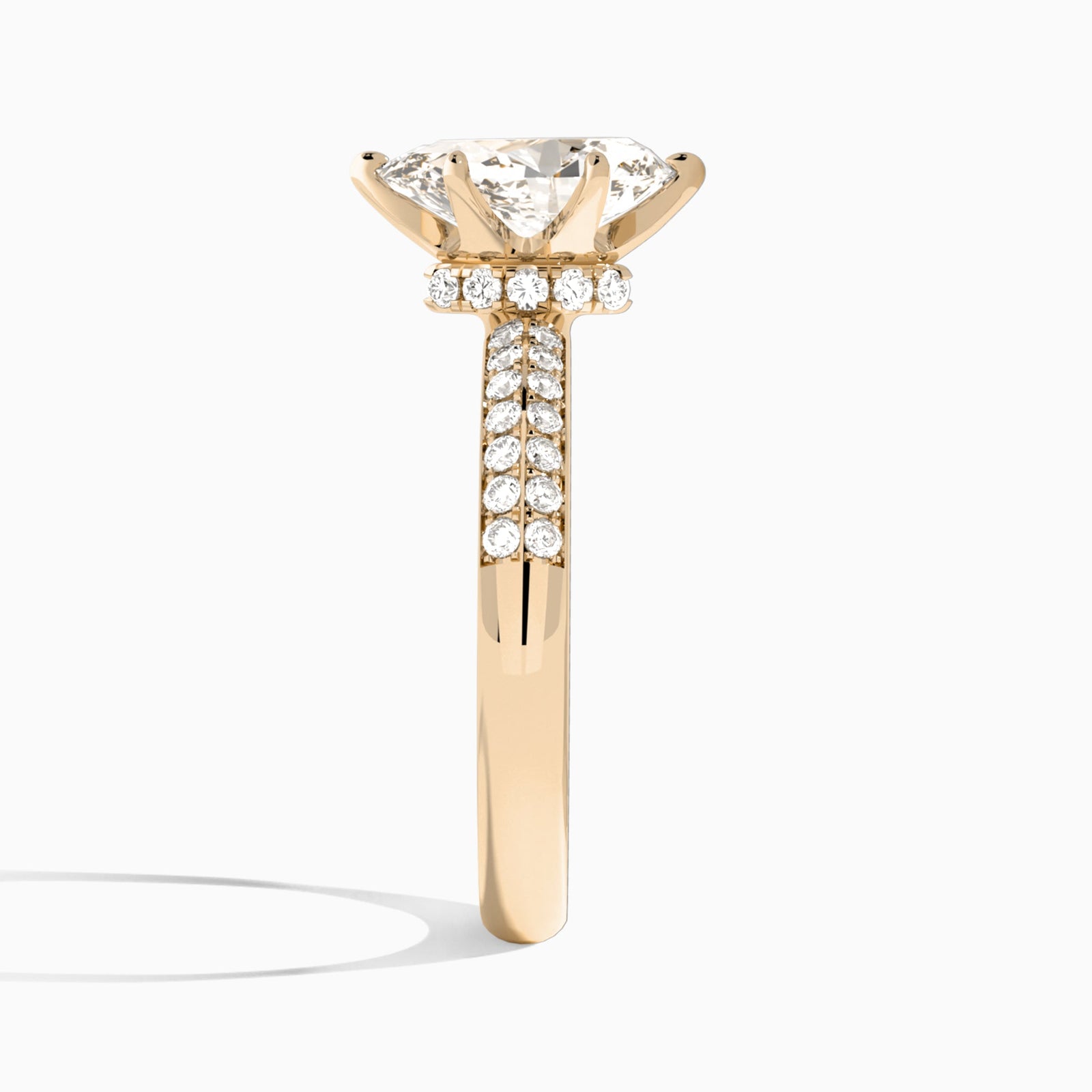 Pear Luxe Hidden Halo Six-Prong Lab Diamond Engagement Ring In 14K Rose Gold, Side View