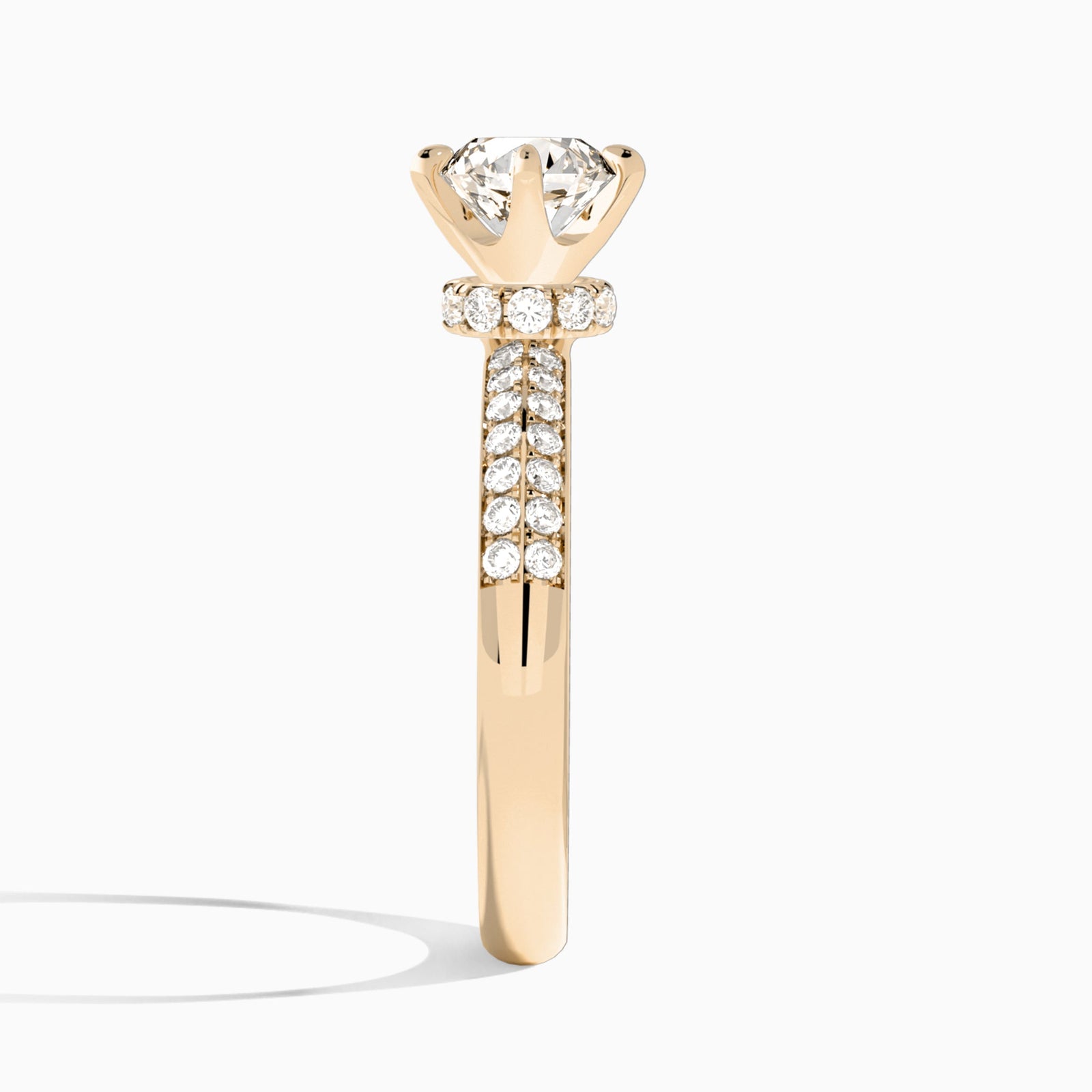 Round Luxe Hidden Halo Six-Prong Lab Diamond Engagement Ring In 14K Rose Gold, Side View