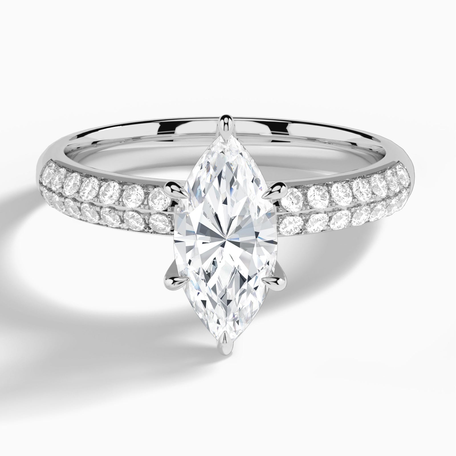 Marquise Luxe Hidden Halo Six-Prong Lab Diamond Engagement Ring In 14K White Gold - Lucenjuri