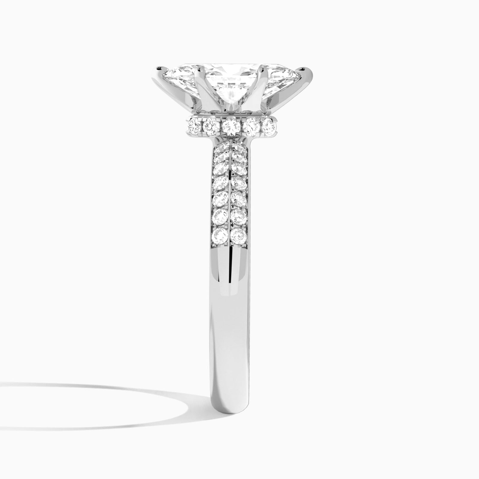 Marquise Luxe Hidden Halo Six-Prong Lab Diamond Engagement Ring In 14K White Gold, Side View
