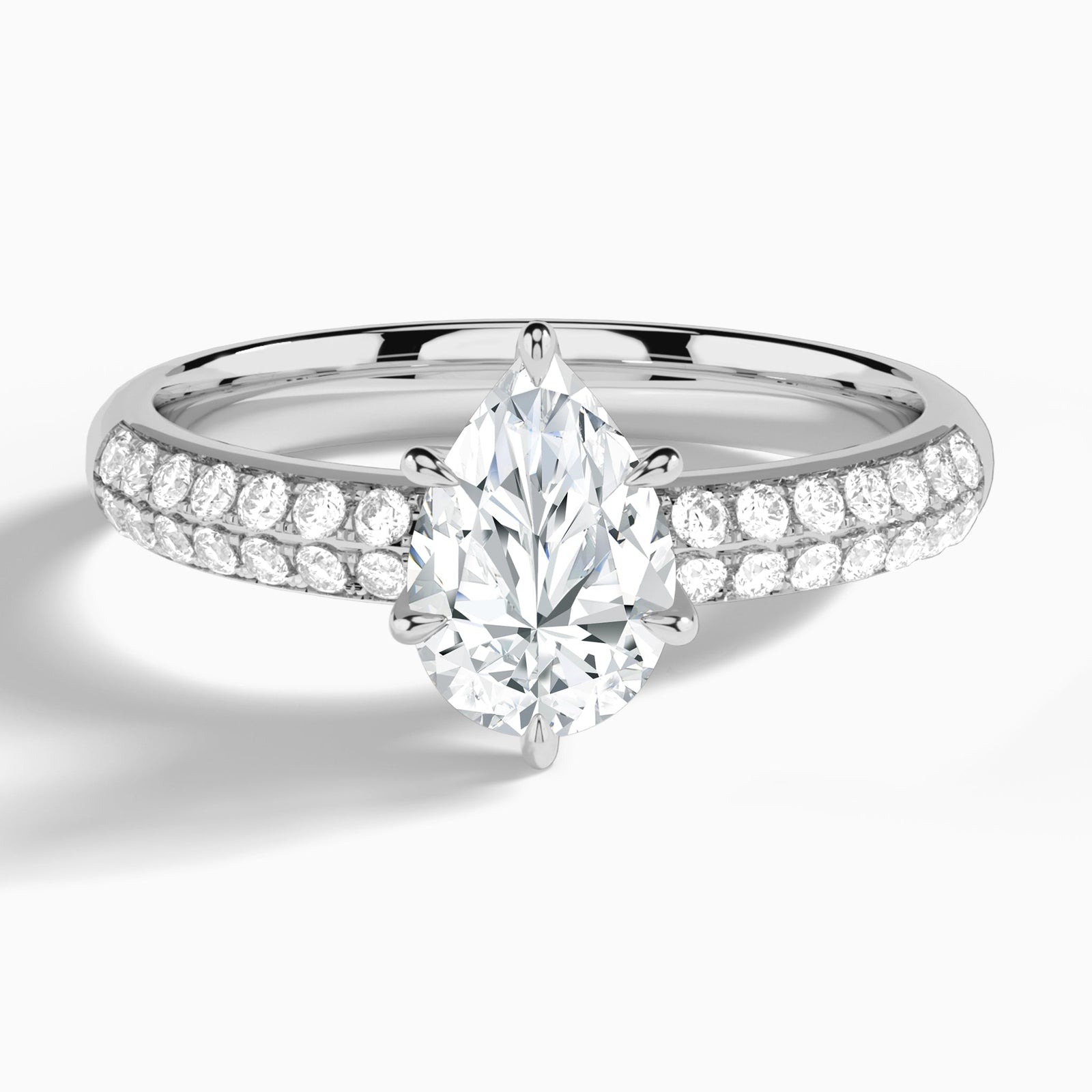 Pear Luxe Hidden Halo Six-Prong Lab Diamond Engagement Ring In 18K White Gold - Lucenjuri