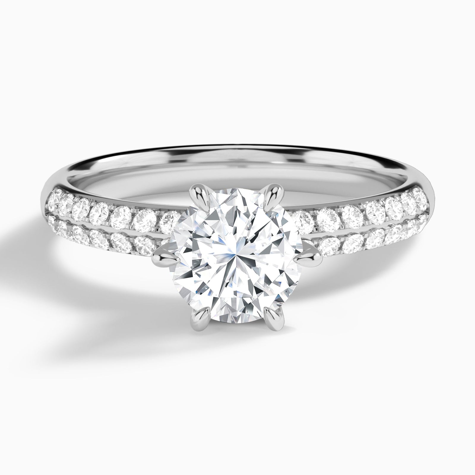 Round Luxe Hidden Halo Six-Prong Lab Diamond Engagement Ring In 14K White Gold - Lucenjuri