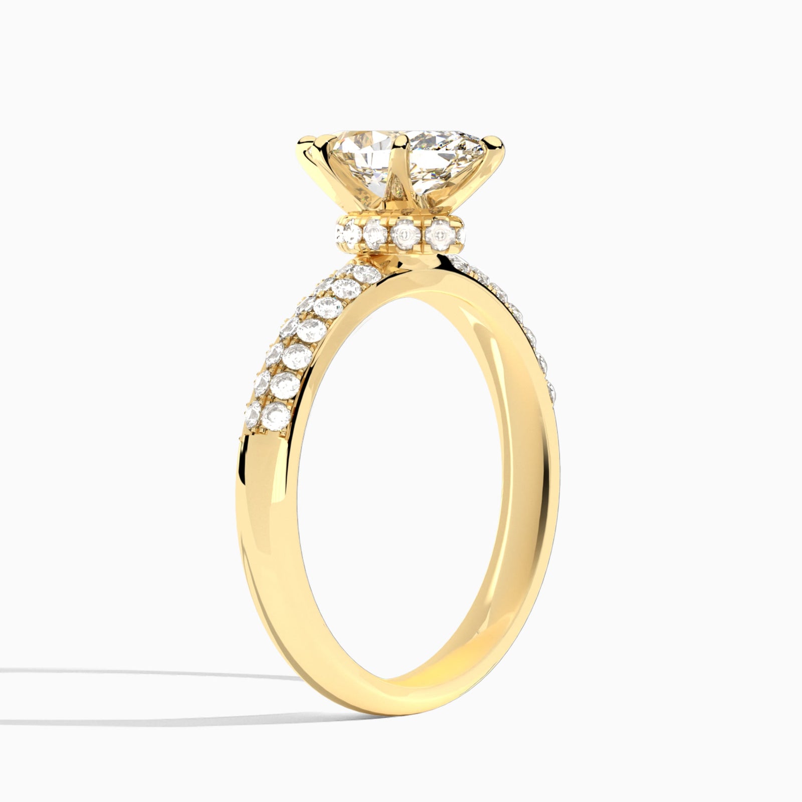 Marquise Luxe Hidden Halo Six-Prong Lab Diamond Engagement Ring In 14K Yellow Gold, Angle View