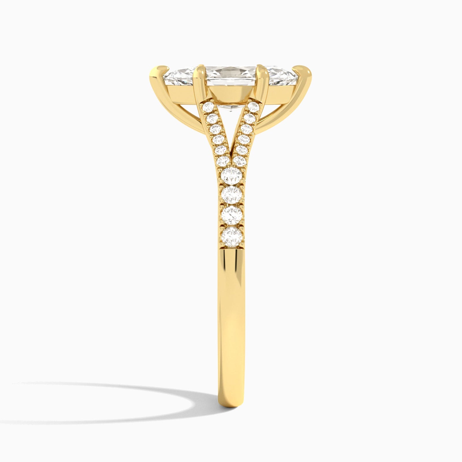 Marquise Split Shank Lab Grown Diamond Engagement Ring In 14K Yellow Gold, Side View
