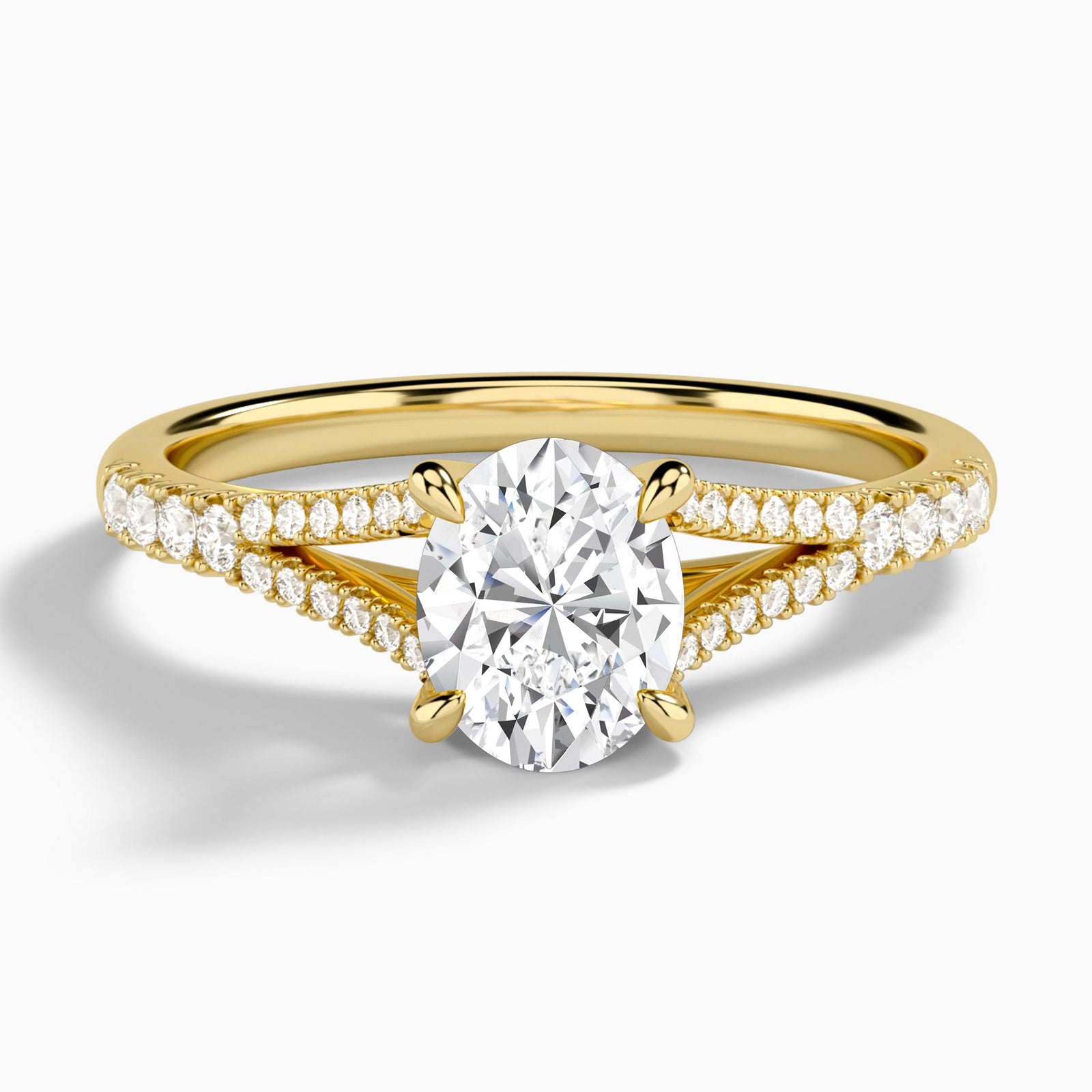 Oval Split Shank Lab Grown Diamond Engagement Ring In 14K Yellow Gold - Lucenjuri