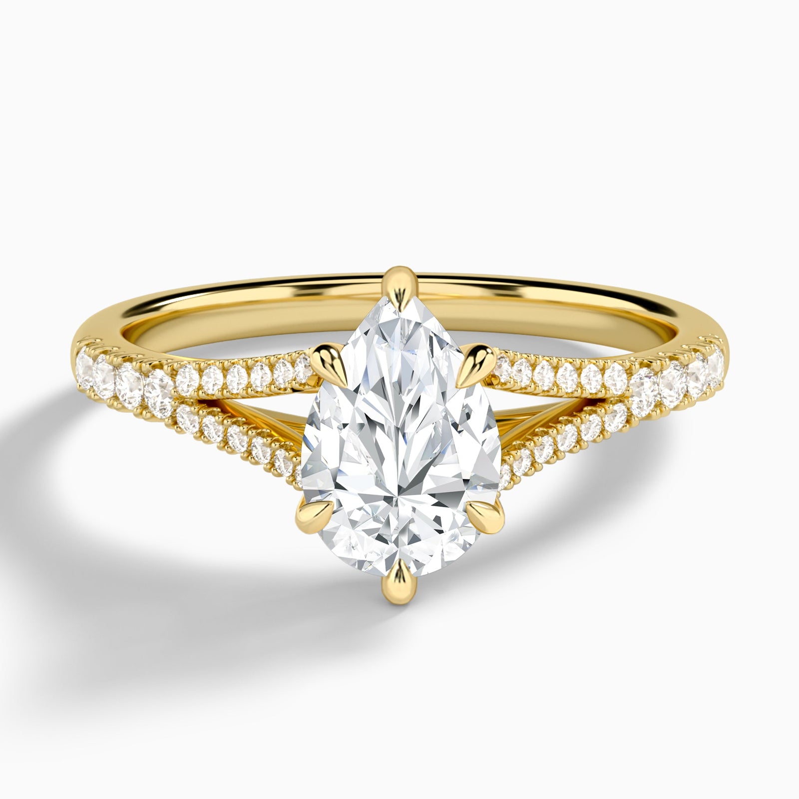 Pear Split Shank Lab Grown Diamond Engagement Ring In 14K Yellow Gold - Lucenjuri