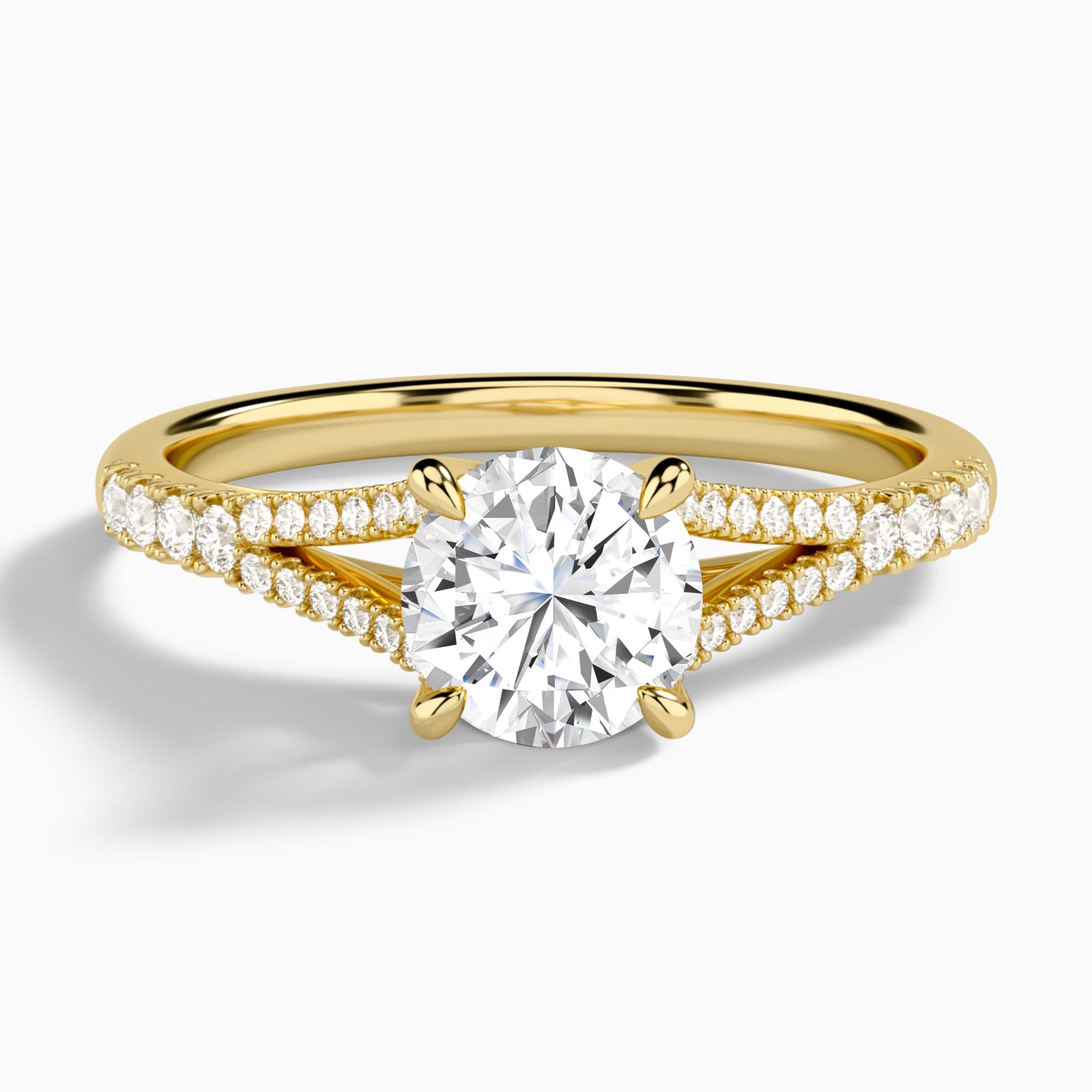 Round Split Shank Lab Grown Diamond Engagement Ring In 18K Yellow Gold - Lucenjuri