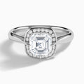 Asscher Solaris Halo Lab Grown Diamond Engagement Ring In 18K White Gold - Lucenjuri
