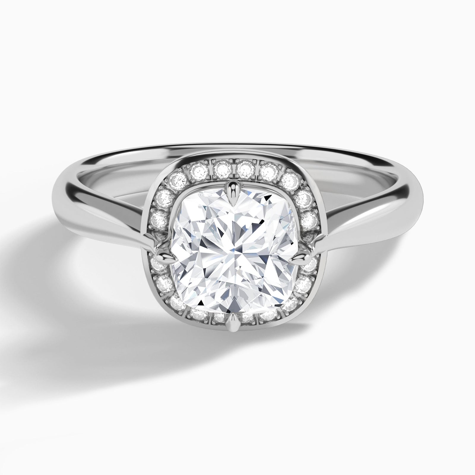 Cushion Solaris Halo Lab Grown Diamond Engagement Ring In 14K White Gold - Lucenjuri