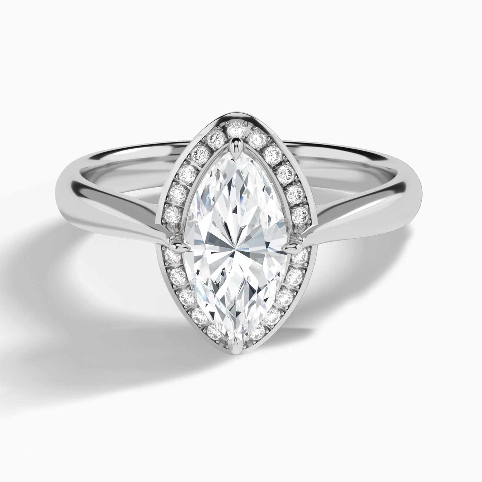 Marquise Solaris Halo Lab Grown Diamond Engagement Ring In 14K White Gold - Lucenjuri