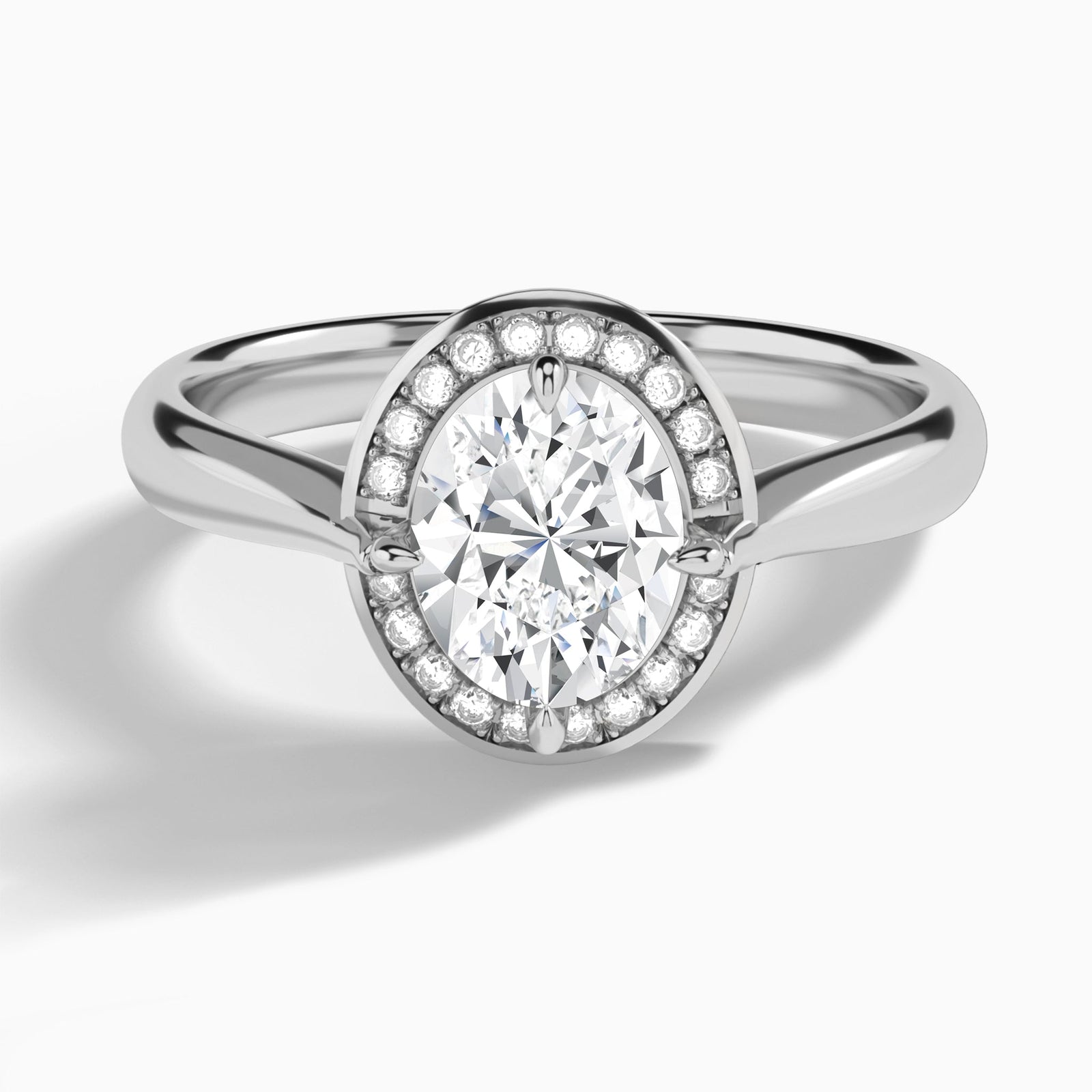 Oval Solaris Halo Lab Grown Diamond Engagement Ring In 14K White Gold - Lucenjuri
