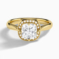 Cushion Solaris Halo Lab Grown Diamond Engagement Ring In 14K Yellow Gold - Lucenjuri
