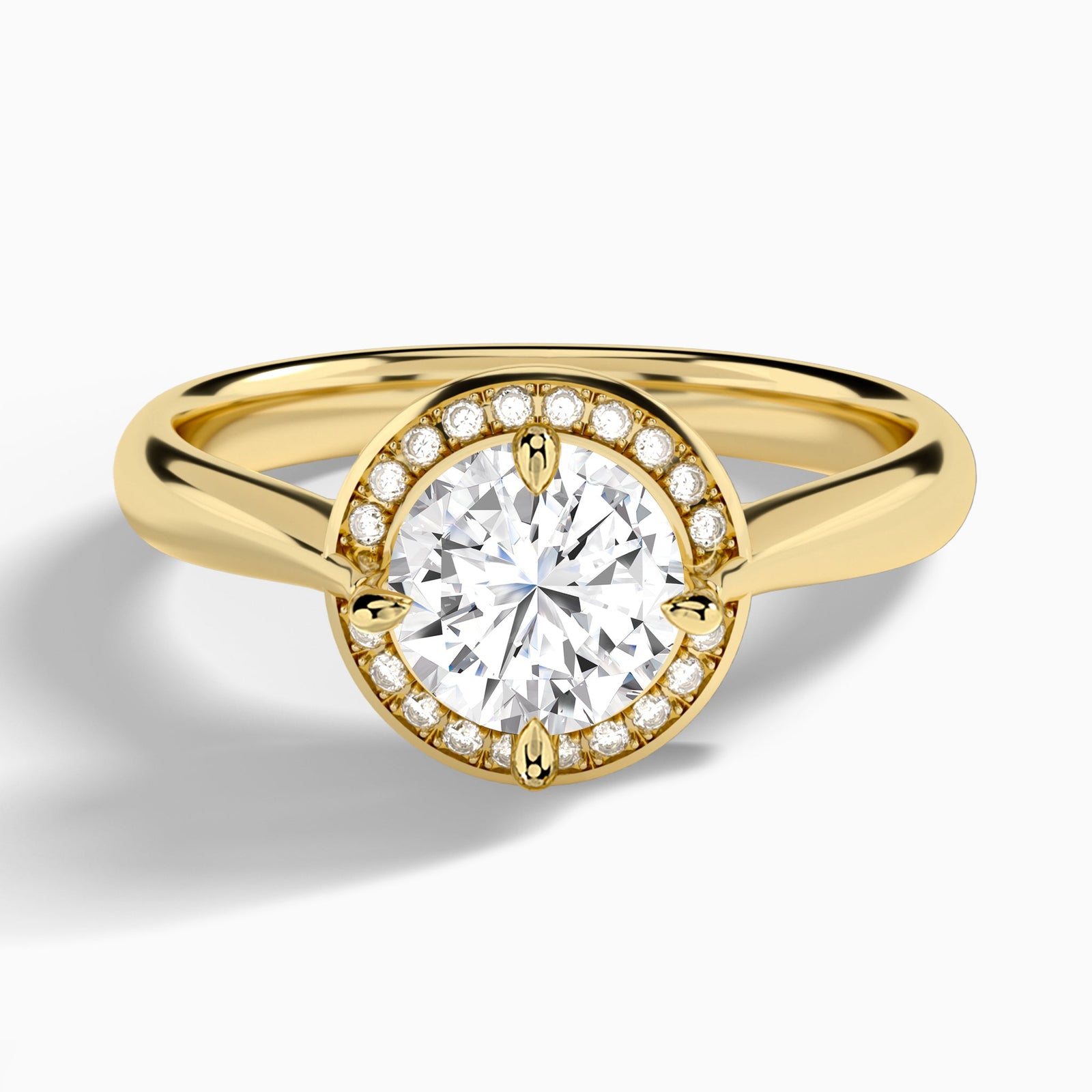 Round Solaris Halo Lab Grown Diamond Engagement Ring In 18K Yellow Gold - Lucenjuri