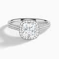 Cushion Double Halo Lab Grown Diamond Engagement Ring In 14K White Gold - Lucenjuri