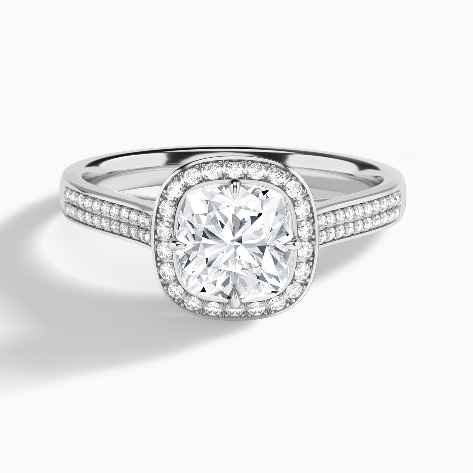 Cushion Double Halo Lab Grown Diamond Engagement Ring In 14K White Gold - Lucenjuri
