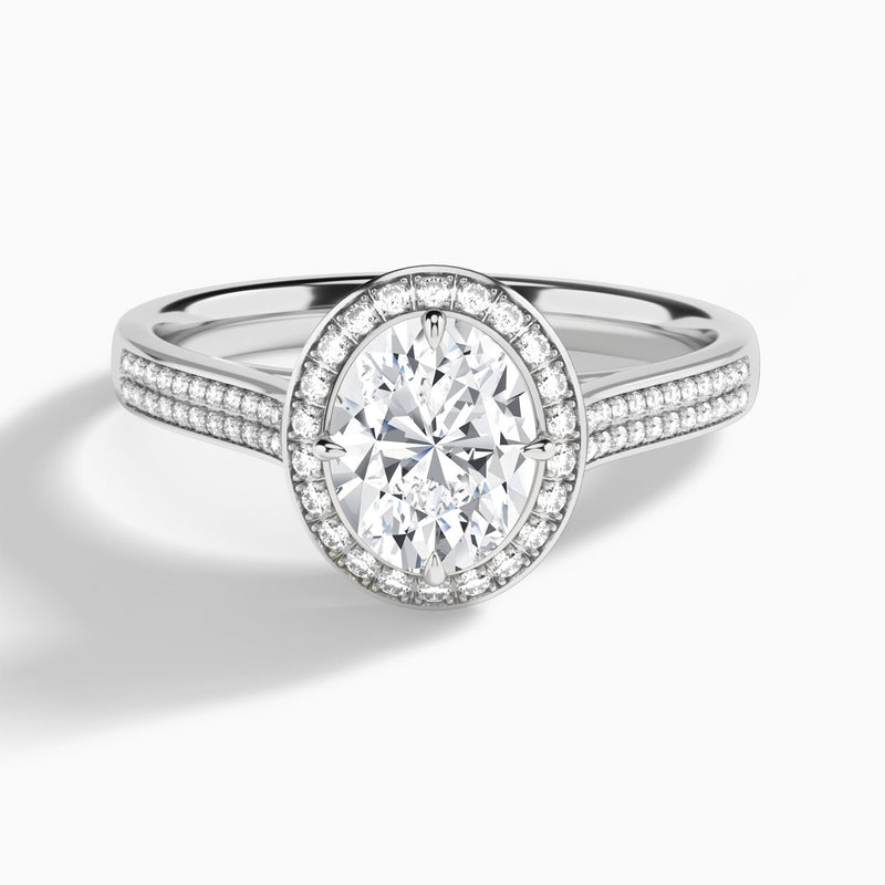 Oval Double Halo Lab Grown Diamond Engagement Ring In 14K White Gold - Lucenjuri