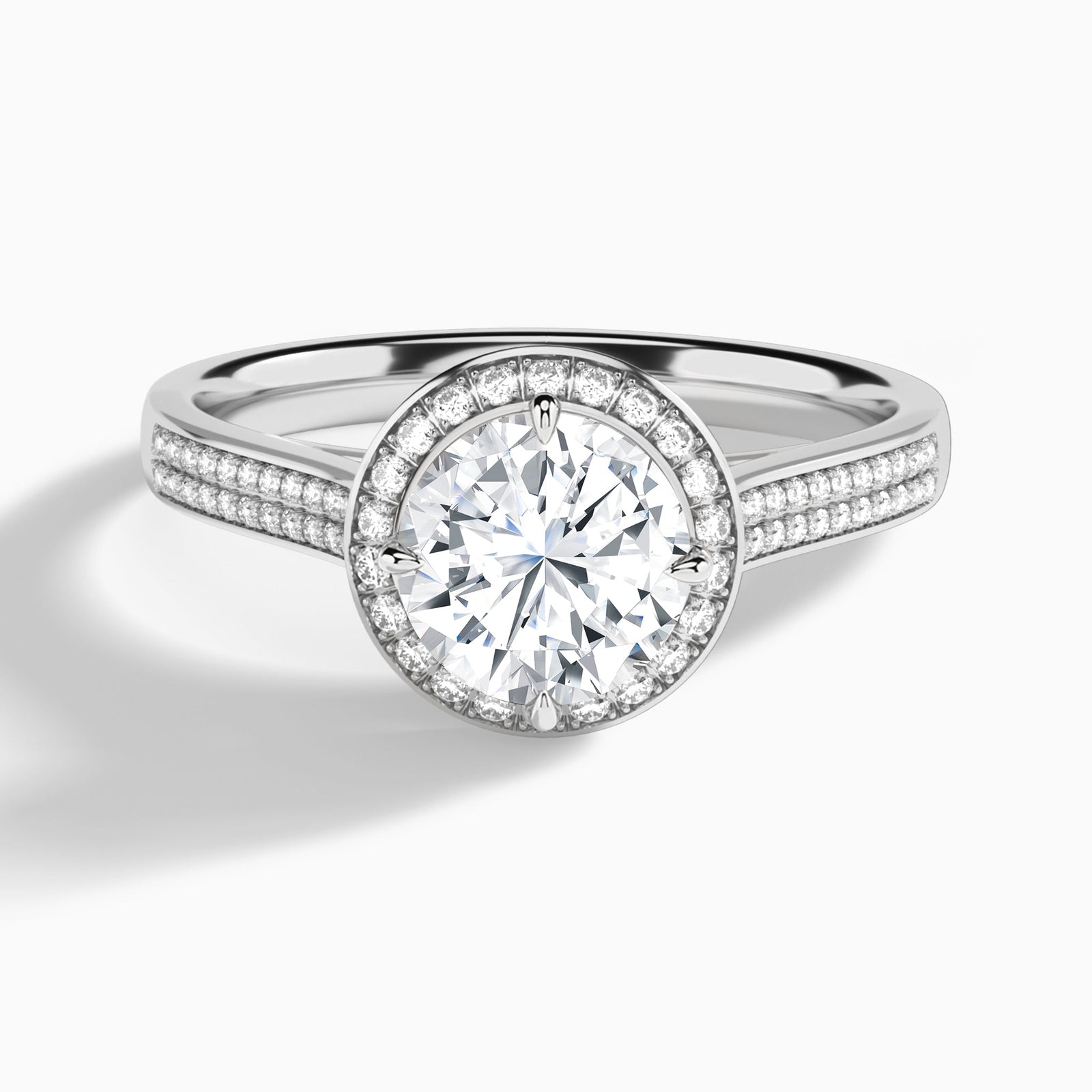 Round Double Halo Lab Grown Diamond Engagement Ring In 14K White Gold - Lucenjuri