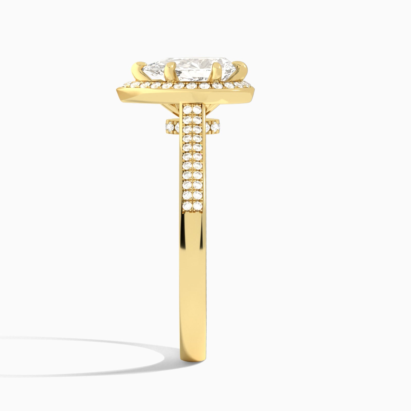 Pear Double Halo Lab Grown Diamond Engagement Ring In 14K Yellow Gold, Side View
