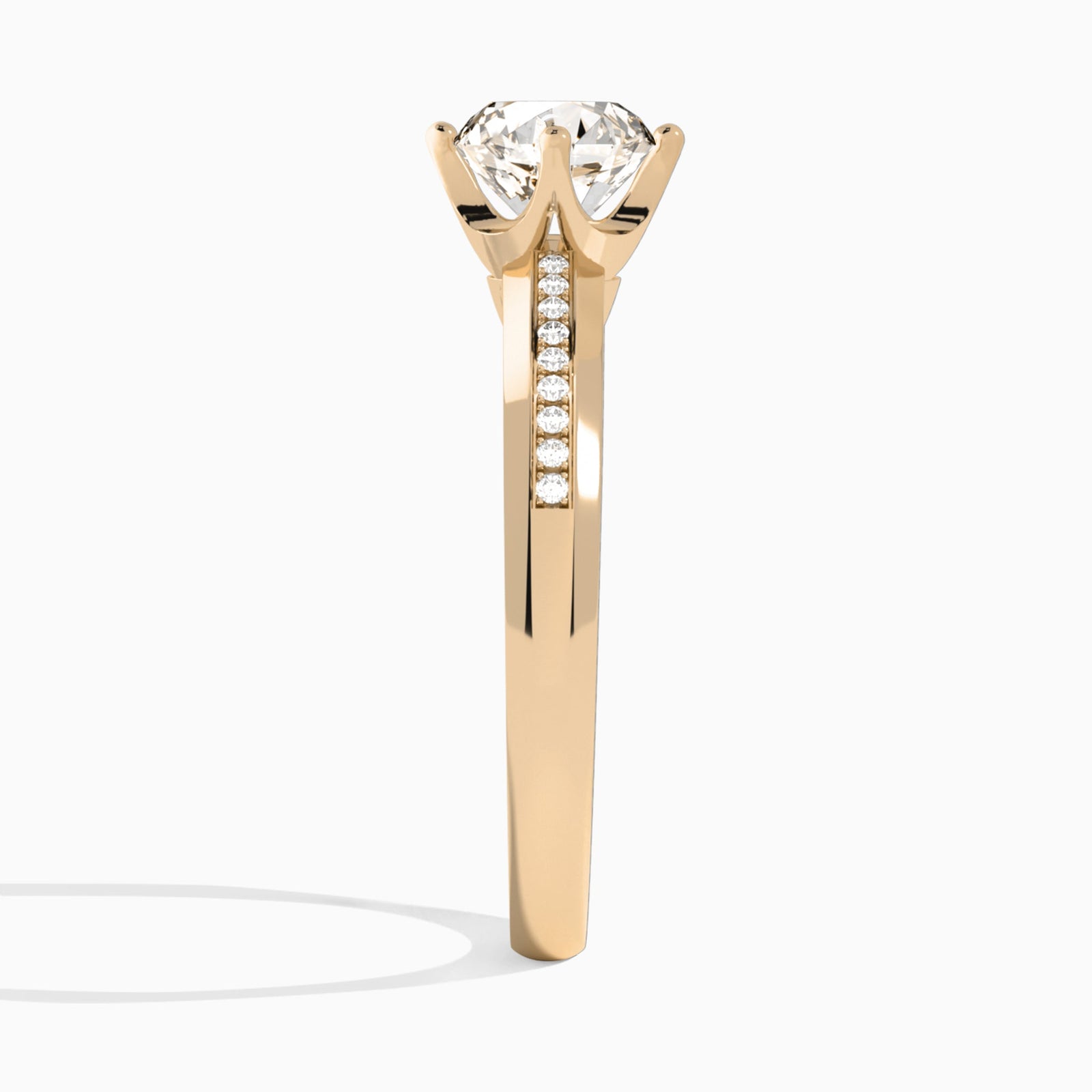 Round Adorned Four-Prong Lab Diamond Engagement Ring In 14K Rose Gold, Side View