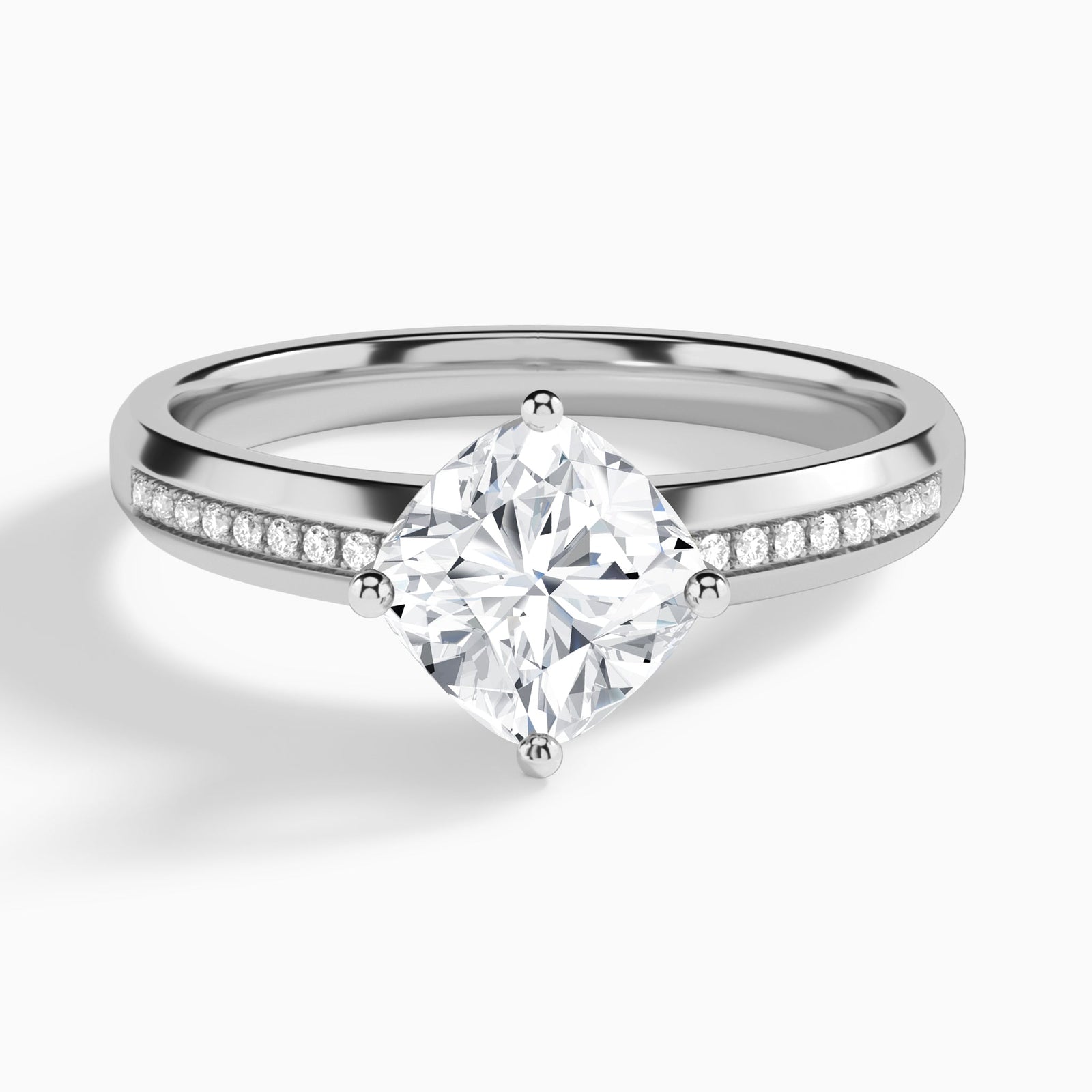 Cushion Adorned Four-Prong Lab Diamond Engagement Ring In 18K White Gold - Lucenjuri