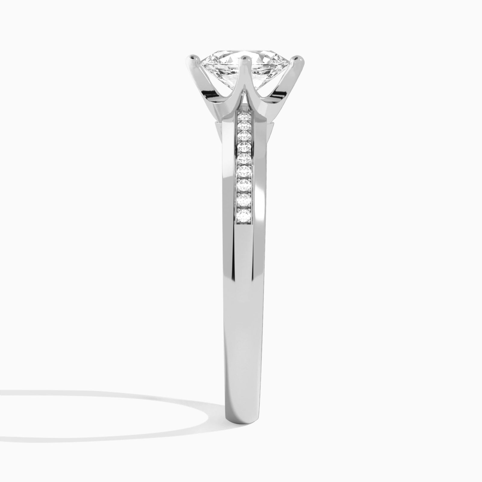 Oval Adorned Four-Prong Lab Diamond Engagement Ring In 14K White Gold, Side View
