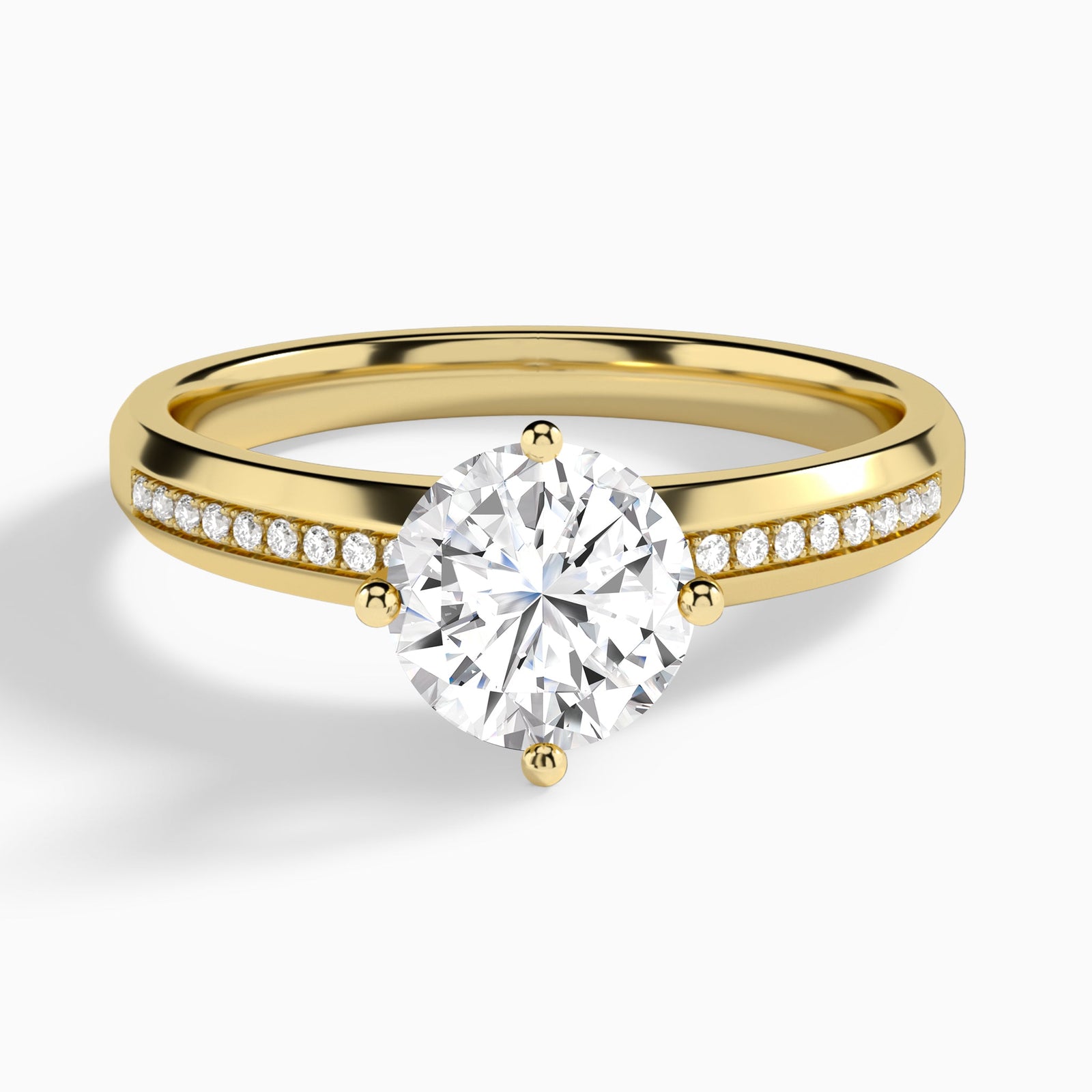 Round Adorned Four-Prong Lab Diamond Engagement Ring In 18K Yellow Gold - Lucenjuri