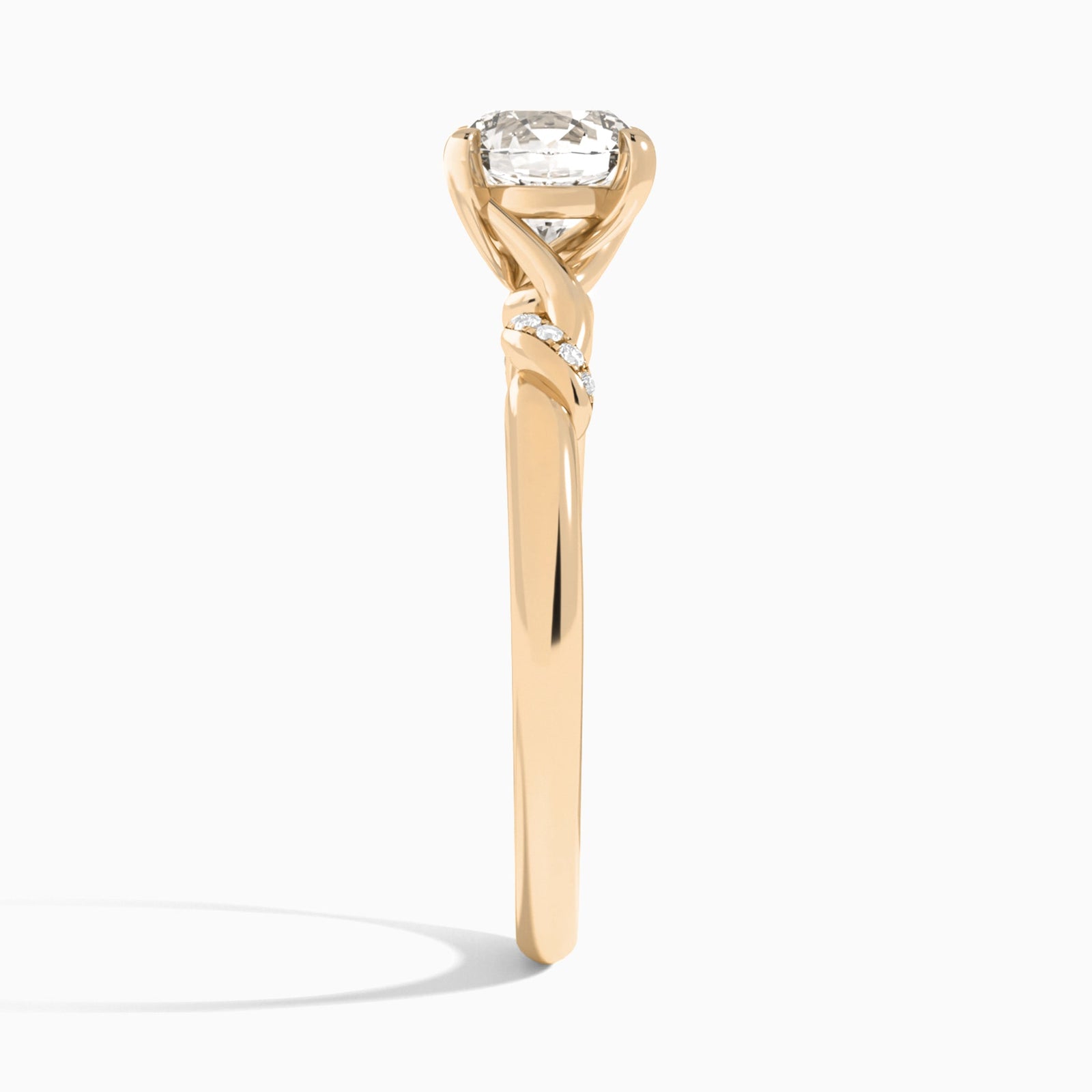 Round Twisted Knot Lab Grown Diamond Engagement Ring In 14K Rose Gold, Side View