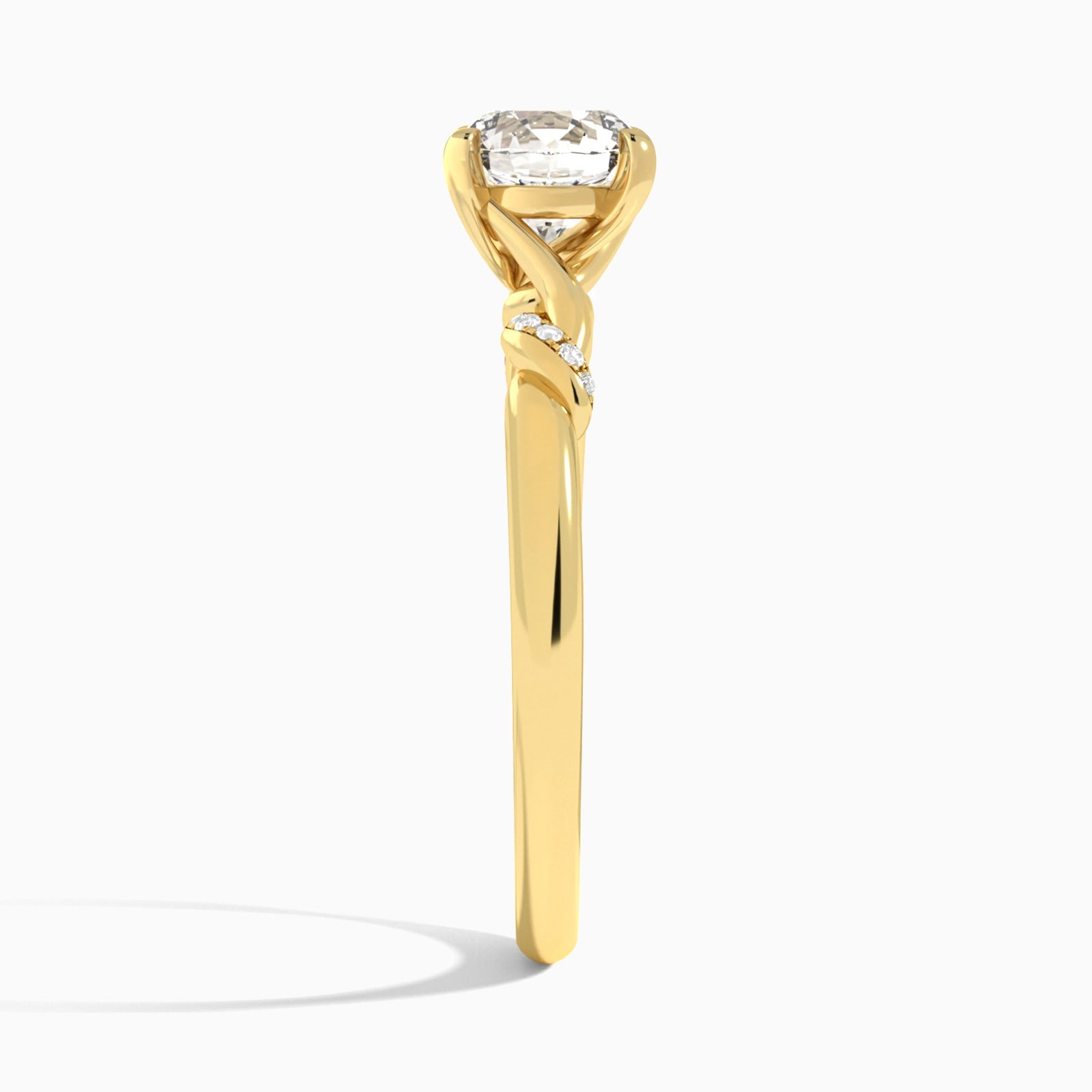 Round Twisted Knot Lab Grown Diamond Engagement Ring In 14K Yellow Gold, Side View