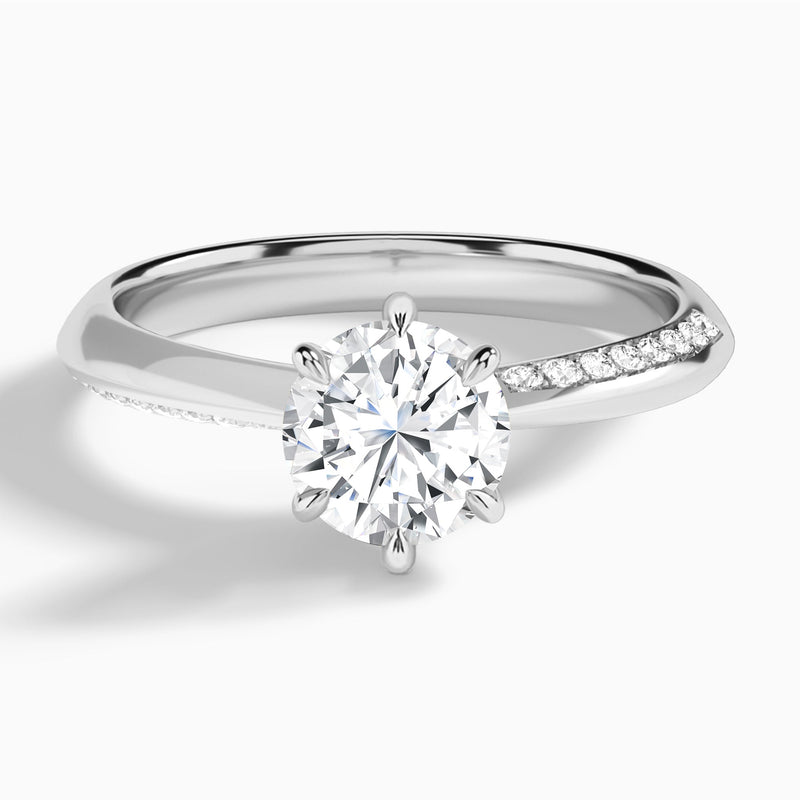 Round Adorned Knife Edge Six-Prong Lab Diamond Engagement Ring In 14K White Gold - Lucenjuri