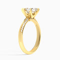 Marquise Adorned Knife Edge Six-Prong Lab Diamond Engagement Ring In 14K Yellow Gold, Angle View