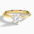 Round Adorned Knife Edge Six-Prong Lab Diamond Engagement Ring In 18K Yellow Gold - Lucenjuri