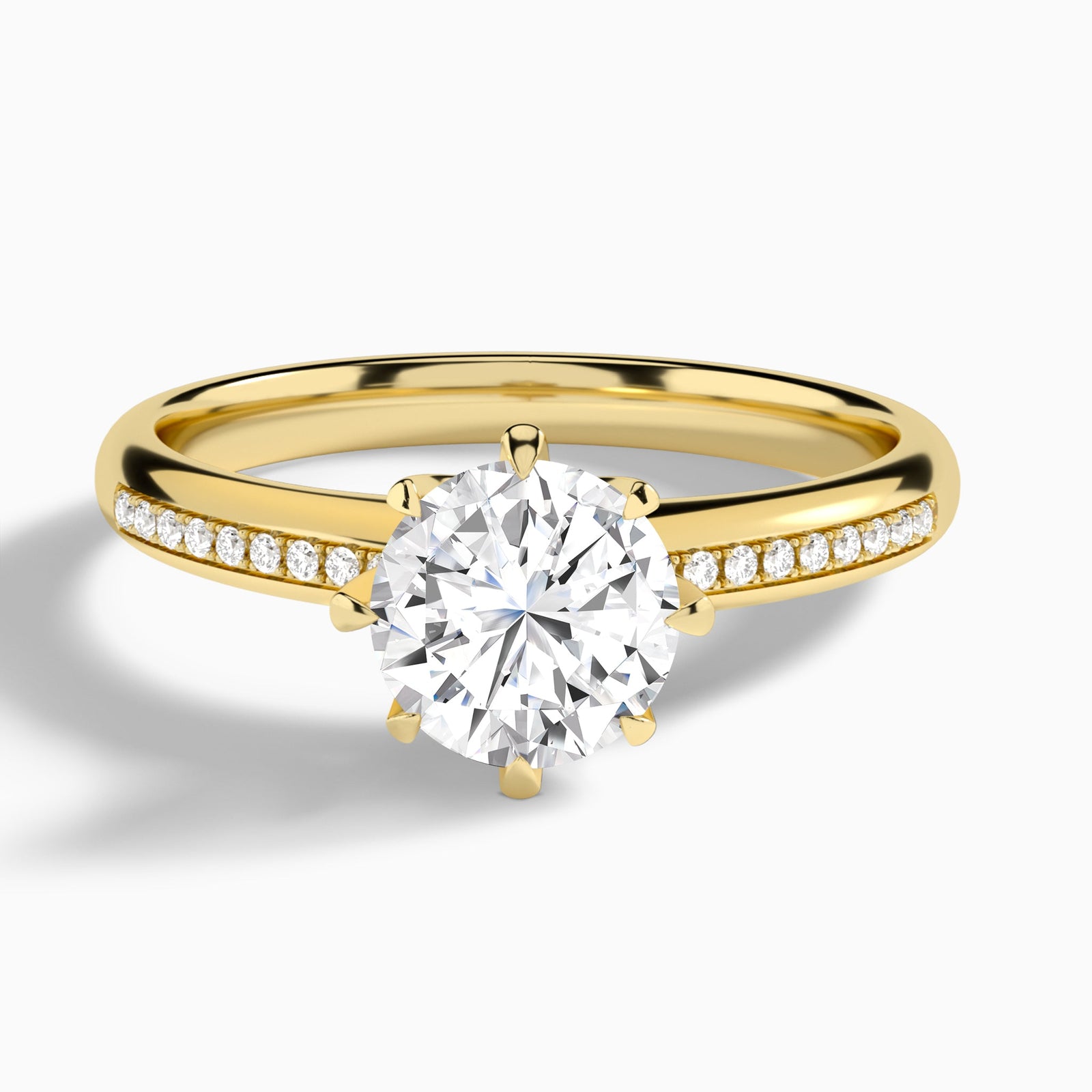 Round Adorned Eight-Prong Lab Diamond Engagement Ring In 18K Yellow Gold - Lucenjuri