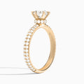Round Hidden Halo Pavé Lab Diamond Engagement Ring In 14K Rose Gold, Angle View