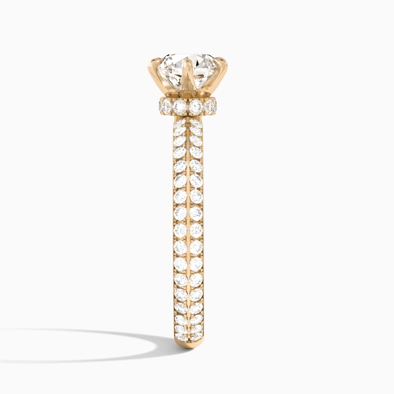 Round Hidden Halo Pavé Lab Diamond Engagement Ring In 14K Rose Gold, Side View