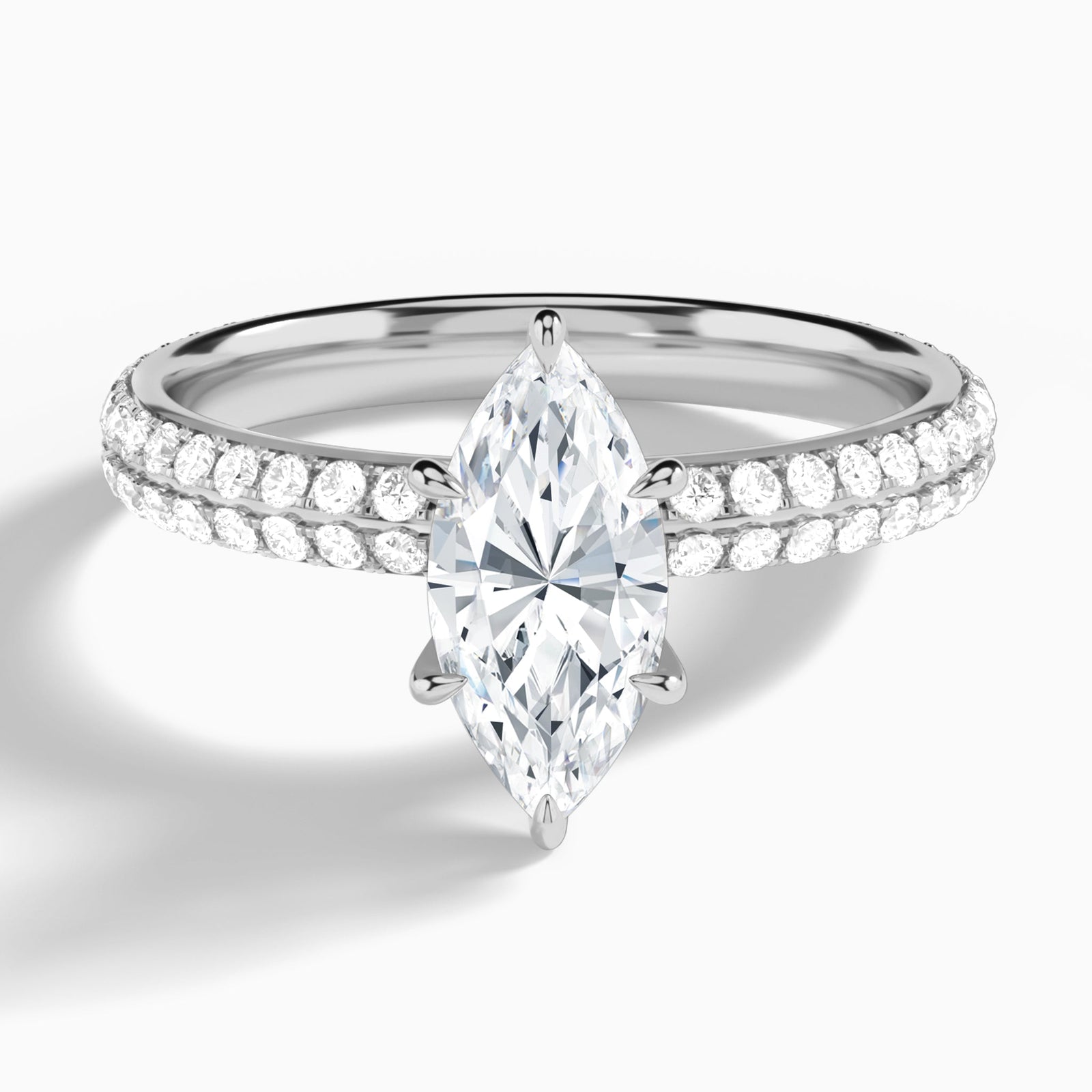 Marquise Hidden Halo Pavé Lab Diamond Engagement Ring In 14K White Gold - Lucenjuri
