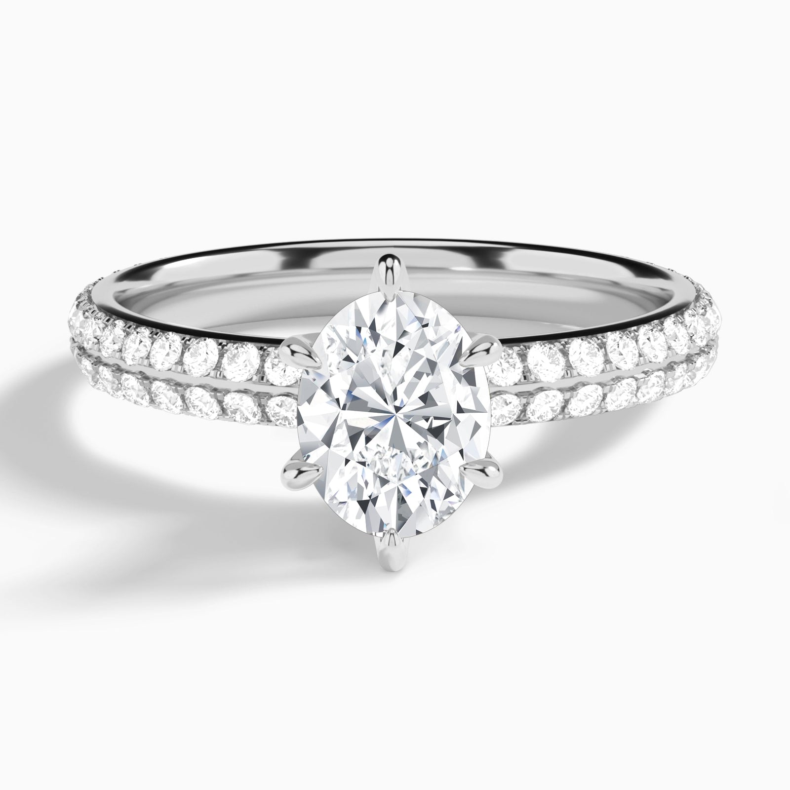 Oval Hidden Halo Pavé Lab Diamond Engagement Ring In 18K White Gold - Lucenjuri