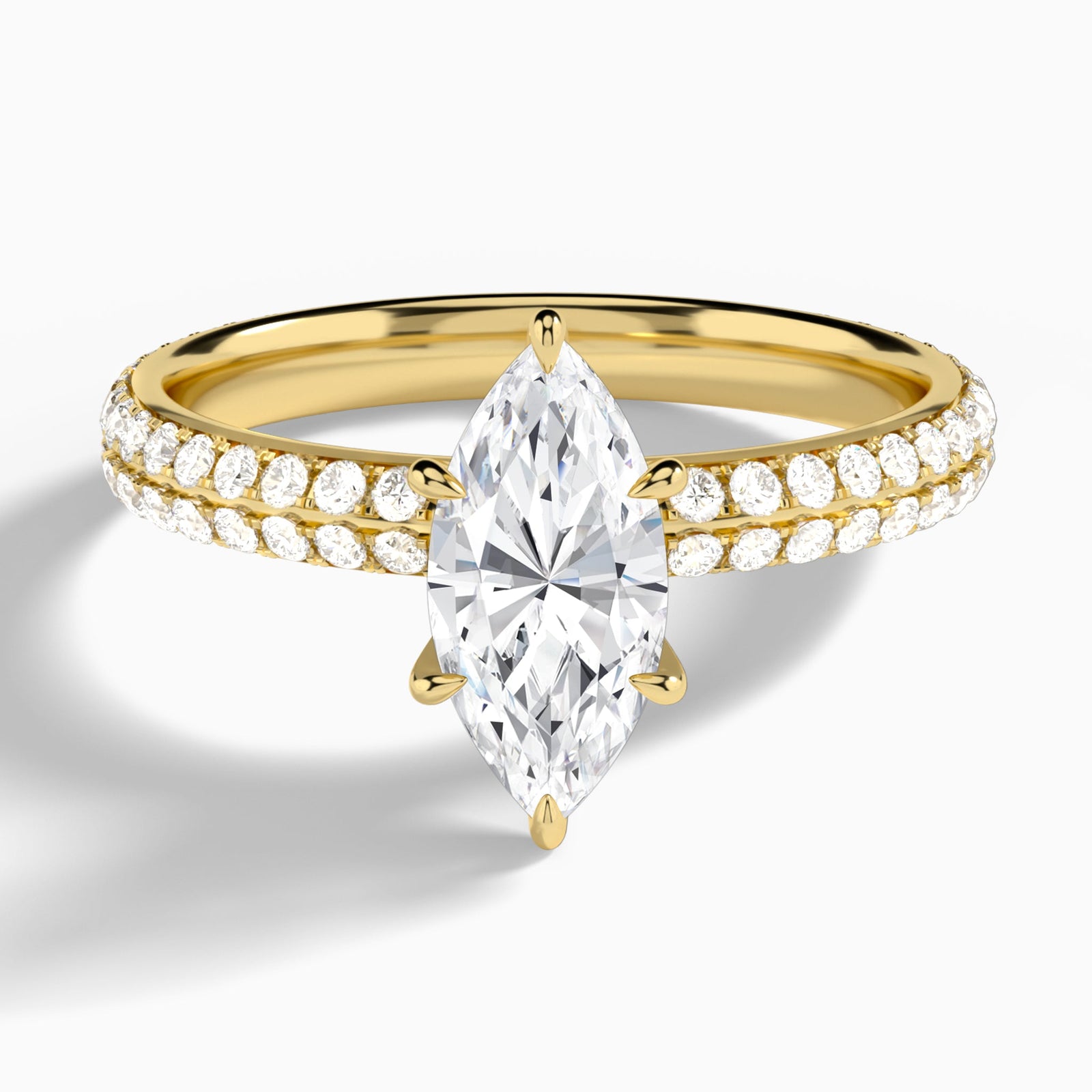 Marquise Hidden Halo Pavé Lab Diamond Engagement Ring In 14K Yellow Gold - Lucenjuri